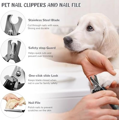 Dog Brush & Grooming Kit – 9-Piece Pet Brush & Deshedding Set for Shedding, Bathing, Trimming & Nail Care | Grooming Tools for Dogs & Cats, Includes Comb, Nail Clipper, Scissors, Slicker Brush (Gray) - Image 6