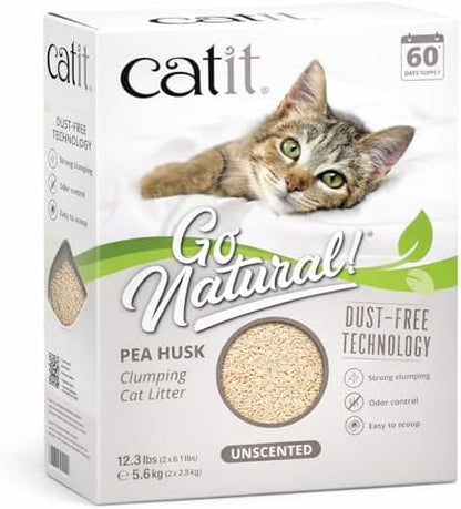 Catit Go Natural Pea Husk Clumping Cat Litter, Unscented, 12.3 lbs by Catit