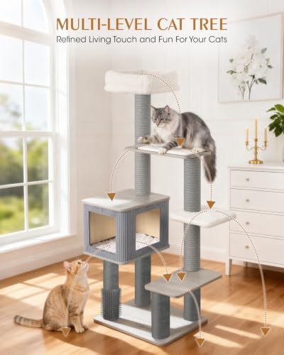 60" Heavy Duty Cat Tree, Tall Cat Tower for Large Cats, Grey - Image 6