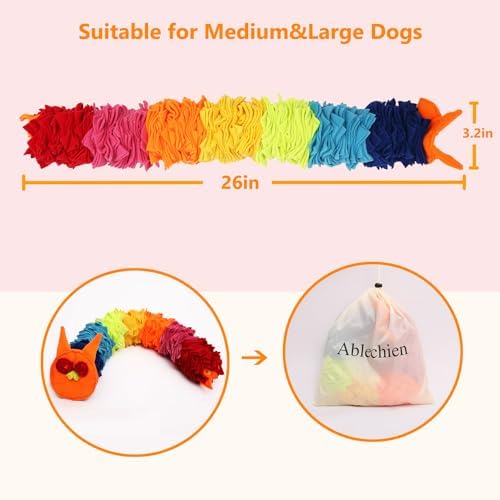 Ablechien Snuffle Ball Rainbow Snuffle Snake Puzzle Toy for Dogs Puppy Treat Dispensing Toys Foraging Snuffle Mat Interactive Slow Feeder Dog Toys for Any Size - Image 4