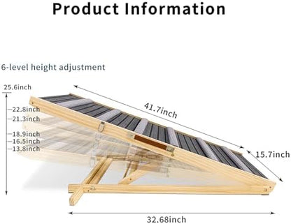 Dog Ramp for Bed,Pet Ramp for Small Dogs to Get on Bed,Couch,Car, Non-Slip Rubber Surface,16" Wide Hold up to 80lb, Adjustable Foldable Dog Ramp (Natural Wood, 16" Wide) - Image 3