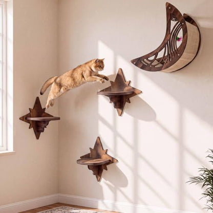 Moon & Star Cat Wall Shelves, Modern Cat Wall Furniture for Indoor Cats - Image 3