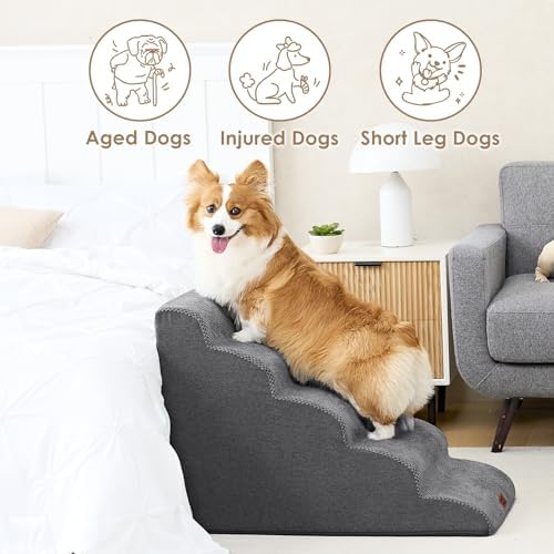 EHEYCIGA Curved Dog Stairs Ramp for High Beds 22.6" H, 5 Step Pet Step - Image 4