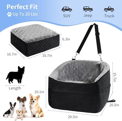 Car Dog Bed - Memory Foam Puppy Car Booster Seat with Safety Leash, Washable, Medium/Small Dogs - Image 2