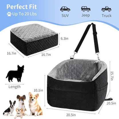 Car Dog Bed - Memory Foam Puppy Car Booster Seat with Safety Leash, Washable, Medium/Small Dogs - Image 2
