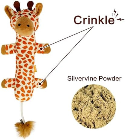 TTcat Large 11.42 Inch Giraffe Silvervine Cat Kick Toy, Crinkle Plush Cat Chew Pillow Toy with Bell Tail, Interactive Kitten Teething Stuffed Toy for Biting, Wrestling & Playing. - Image 3