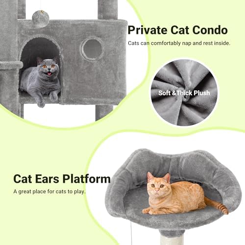 Allewie 64 Inches Multi-Level Cat Tree Tower for Indoor Cats, Grey - Image 5