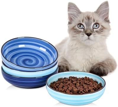 Selamica 5.6 Inch Ceramic Cat Bowls Set of 4, Gradient Blue by Selamica