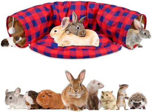 BWOGUE Bunny Tunnel Bed, 2-in-1 Collapsible Rabbit Tunnel Hideout with Mat by BWOGUEPetHome