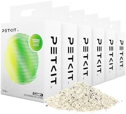 PETKIT Upgraded Clump+ Tofu Mixed Cat Litter, Water Flushable,Ultra Absorbent and Fast Drying, 100% Natural Ingredients Clumping Litter, Dust-Free Low Tracking Bentonite Litter (5.2lb×6bags) by Unknown