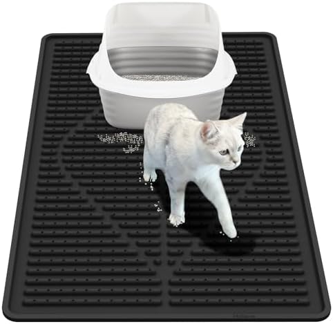 Mofason Rubber Cat Litter Box Mat, Black Silicone Litter Catcher Mat by Mofason