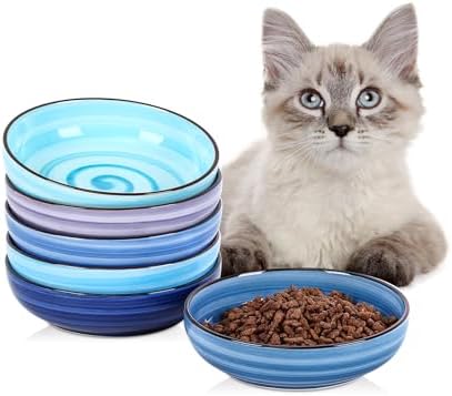 Selamica Ceramic Cat Bowls Set of 6, 5.6 Inch Cat Food Bowl, Gradient Blue by Selamica