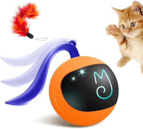 Migipaws Interactive Cat Ball Toy Set, Fun Tracker, Automatic Rolling Chase Ball with Fluffy Tail, A Small Mice, Rechargeable (Orange) by MigipawsCreateMoreEnjoymenttoPetsandFamily