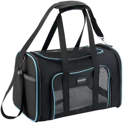 Soundy Large Cat Carrier Dog Carrier Under 25 Lbs,Collapsible Ventilated Portable Pet Bag with Soft Sided Breathable Mesh for Long Car Trips Maxi Load 2 Kittens or Small, Medium Dog (Large Black) by Soundy