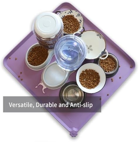 Hoki Found XX-Large Silicone Pet Food Mats - Non Slip Dog Cat Bowl Placemats - Waterproof Dog Cat Food Mats for Carpet - Amethyst - Image 4