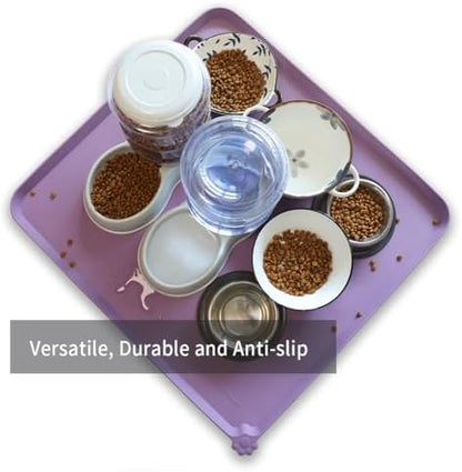 Hoki Found XX-Large Silicone Pet Food Mats - Non Slip Dog Cat Bowl Placemats - Waterproof Dog Cat Food Mats for Carpet - Amethyst - Image 4