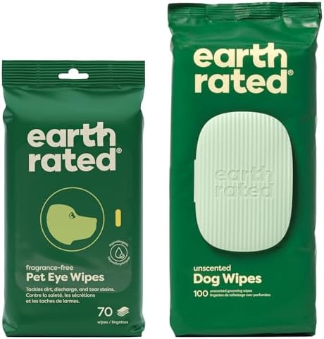 Earth Rated Ear Wipes & Grooming Wipes Bundle - Includes 70 Fragrance-Free Pet Ear Wipes and 100 Unscented Grooming Wipes. by EarthRated