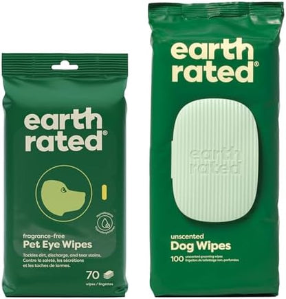 Earth Rated Ear Wipes & Grooming Wipes Bundle - Includes 70 Fragrance-Free Pet Ear Wipes and 100 Unscented Grooming Wipes. by EarthRated