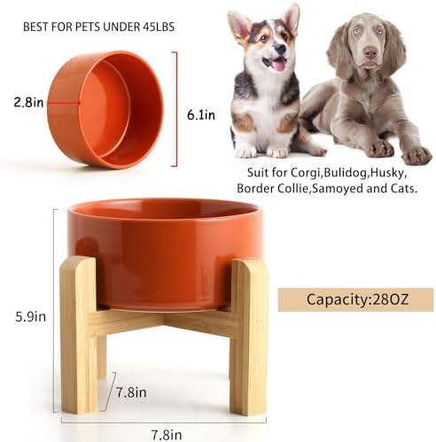 Petygooing 28 OZ Rust Red Elevated/Raised Ceramic Dog Bowl for Small and Medium Breeds, Dog Food Water Dish with Stand,Pet Feeding Bowl with Anti Slip Rubber for Cats Small and Medium Dogs (3.6 Cups) - Image 3