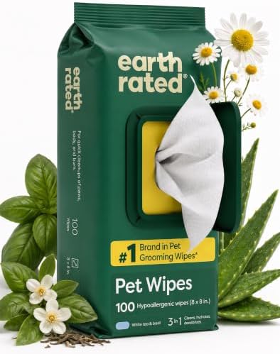 3-in-1 Dog Wipes for Paws & Butt, Deodorizing, White Tea & Basil 100ct by EarthRated