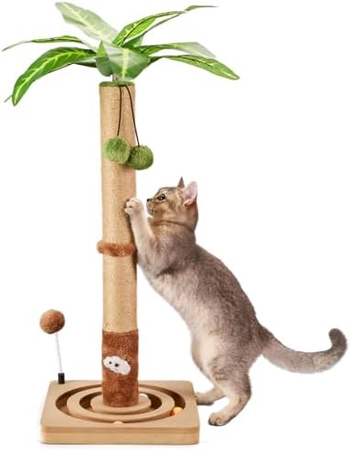 MECOOL Cat Scratching Post Sturdy and Premium Scratch Posts with Hanging Ball and Ball Track Toy Cute Cat Tree 30in for Indoor Kittens by MECOOL