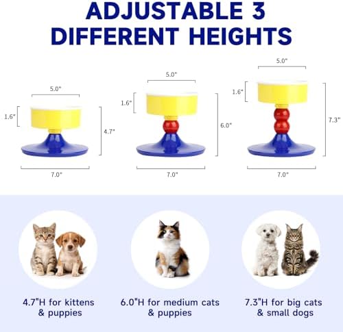 Cat Food and Water Bowls,Raised Cat Bowl,Three Adjustable Height Options, 20° Tiltable, 360° Rotatable, Raised Pet Bowl.Suitable for Small Dogs, Kittens, and Adult Cats.1 Piece, Color: Colorful - Image 2