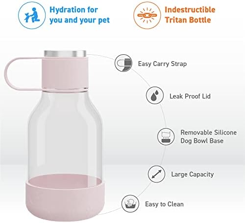 Asobu Buddy Bottle a Stainless Steel Insulated Water Bottle for with Removable Dog Water Bowl and Dog Food and Treat Storage Bowl (Pink, Tritan 50 oz Water Bottle with Bowl) - Image 2
