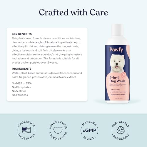 Pawfy 5 in 1 Dog Shampoo and Conditioner for Itchy Skin (Oatmeal & Aloe) - Image 4