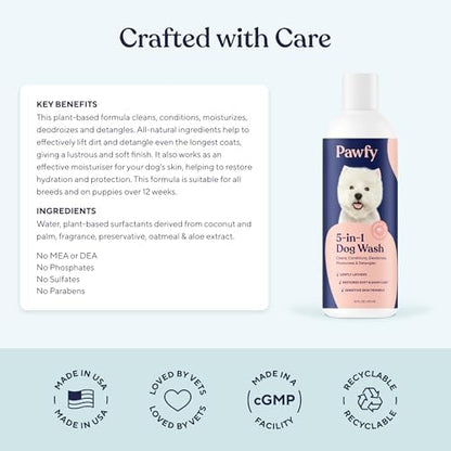 Pawfy 5 in 1 Dog Shampoo and Conditioner for Itchy Skin (Oatmeal & Aloe) - Image 4