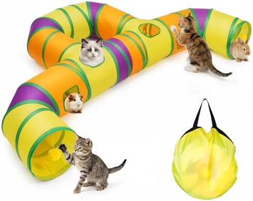 Cat Tunnel for Indoor Cats Large, Collapsible Cat Playhouse Pet Play Tunnel Tube Maze with Hanging Pom-Poms and Interactive Holes for Kitten, Kitty, Puppy, Rabbits, Ferret, Guinea Pig by GUSTYLE