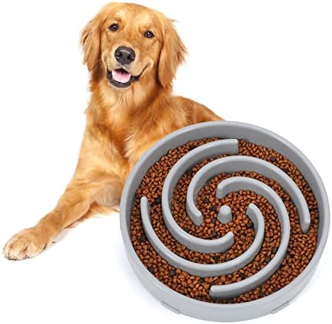 Slow Feeder Large Dog Bowls for Large Medium Dog Non Slip Maze Puzzle Bowl Pet Slower Food Feeding Dishes Interactive Bloat Stop Dog Bowl Preventing Choking Healthy Dog Bowl, Light Gray by WHIPPY