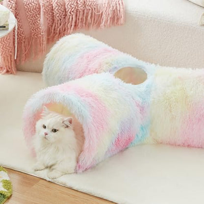Tempcore Plush Pet Cat Tunnel Tube Cat Toys 3 Way Collapsible, Tunnels for Indoor Cats，Kitty Tunnel Bored Pet Toys Peek Hole Ball Puppy, Kitty, Kitten, Rabbit Rainbow - Image 5