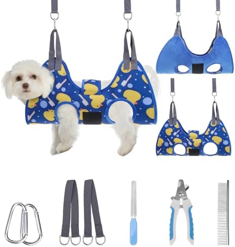 PAWCHIE Dog Grooming Hammock Harness for Dogs & Cats with Pet Nail Clipper Trimmer - Cat Hanger Sling for Trimming Clipping Nails- Dog Hammock Restraint Bag for Small Medium Large Dog, Navy Blue XS by PAWCHIE
