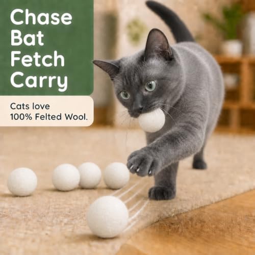 Balls for Cats - Felt Wool Cat Toy Balls for Small Pet Fetch and Play - Eco Friendly Quiet Wool Ball Cat Toy for Cats and Kittens - Choose Your Colors (White) - Image 2
