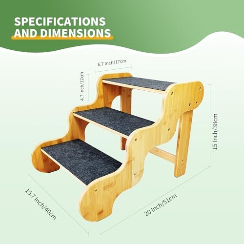 Dog Stairs for Small Dogs,3-Step Bamboo Pet Steps Ramp for Bed and Car - Image 3
