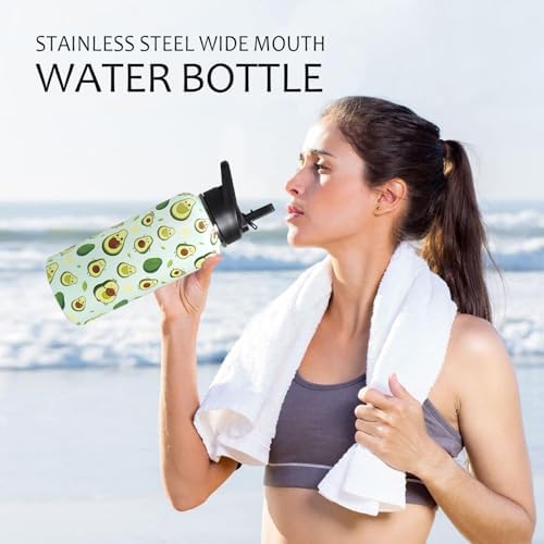 32oz Green Avocado Stainless Insulated Aater Water Bottle with Straw,Green Avocado Gym Hiking Sports Coffee Mug Cup Water Bottles,Avocado Themed Gifts for Women,Avocado Decor Stuff Accessories - Image 7
