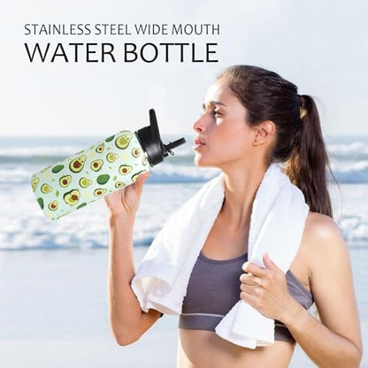 32oz Green Avocado Stainless Insulated Aater Water Bottle with Straw,Green Avocado Gym Hiking Sports Coffee Mug Cup Water Bottles,Avocado Themed Gifts for Women,Avocado Decor Stuff Accessories - Image 7