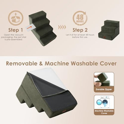 EHEYCIGA Dog Stairs for Small Dogs 13.5" H, 3-Step Dog Steps for Cats, Military Green - Image 6
