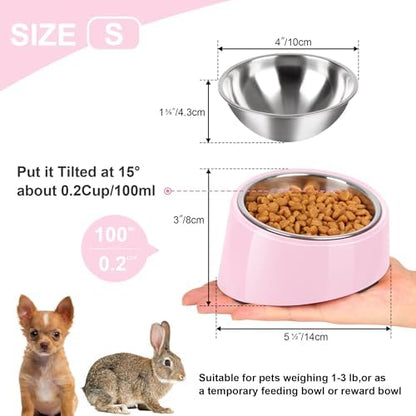 Tilted Dog Bowl Non-Slip & Non-Spill Pet Feeder with Elevated Detachable Melamine Stand, Easy to Get Food Dog Dish, S/100ml Pink - Image 2