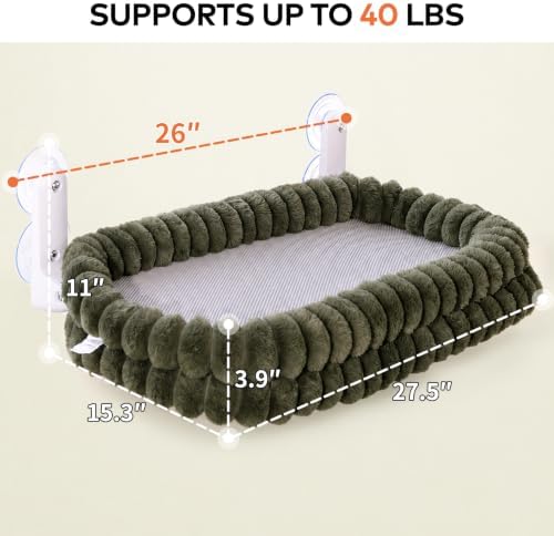 CHEERPALS Cat Window Perch for Indoor Cats Hammock for Window with Reversible Cushion, Foldable Cat Window Bed for Large Cats and Kittens, Cloud Series(Green,Large) - Image 6