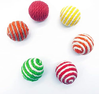 6Pcs Cat Sisal Balls Toy Set - Sisal Rattle Balls with Woven Wool for Indoor Cats (Random Color) - Image 3