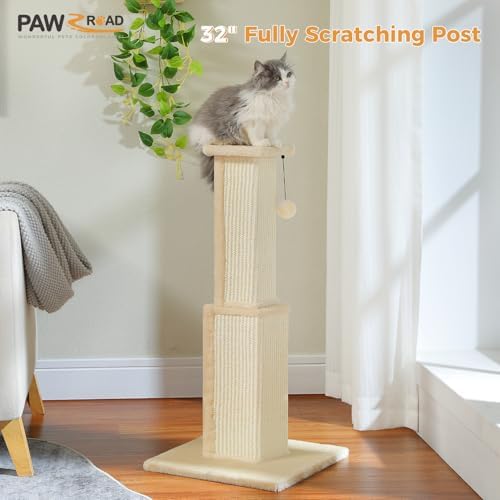 PAWZ Road Cat Scratching Post 32” Tall Square Cat Scratcher - Beige - Image 3