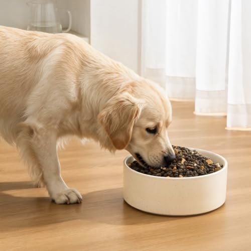 6'' Ceramic Dog Bowl - 30Oz Classic Dogs Food & Water Bowl for Small and Medium Breed Dogs, Heavy Duty Non-Slip Dog Dishes, Food Grade Pet Bowl, Dishwasher & Microwave Safe, Speckled Beige - Image 5