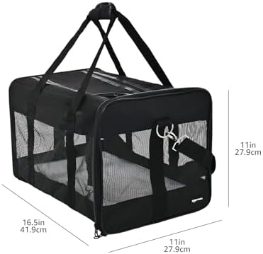 Amazon Basics Airline Approved Soft-Sided Mesh Pet Travel Carrier with Shoulder Strap, Portable, Washable Removable Fleece Pad for Dog, Cat, up to 16 pounds, 16.5" L x 10.6" W x 11" H, Black - Image 2