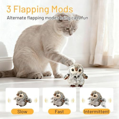 Puffluv Flapping Cat Toy,Can NOT Fly Chirping Owl Interactive 3-Mode Flapping Bird, Rechargeable USB with Catnip Pouch for Indoor Kitty Playful Exercise Reduce Boredroom - Image 4