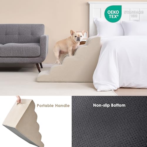 EHEYCIGA Curved Dog Stairs Ramp, 5-Step Extra Wide High Beds, Pet Step - Image 6