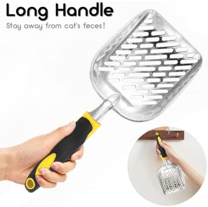 Cat Litter Scoop-Metal Cat Scooper-Long Handle Scoop,Cat Scooper-Poop Sifting-Mesh Shovel-Suitable for Cat Litter Box, (Yellow) - Image 4