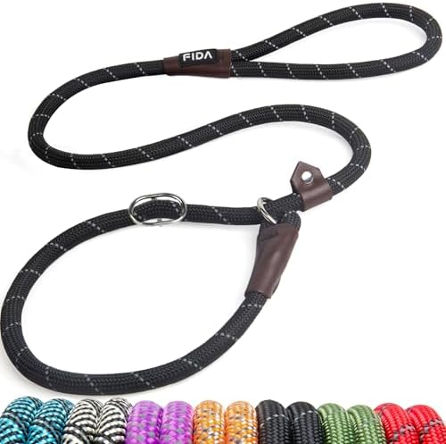 Fida Durable Slip Lead Dog Leash, 4 FT x 1/2" Dog Training Leash, Black by Fida