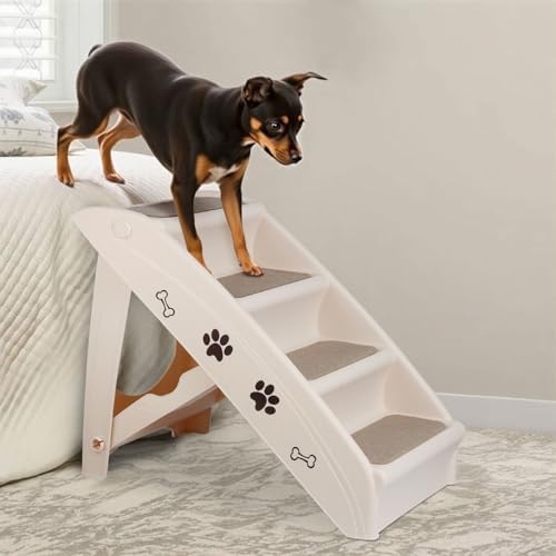 LEMY Non-Slip Foldable Steps Stairs for Dogs and Cats, 4-Step Portable Indoor Outdoor Pet Steps Ramp for Bed, Couch, Car, Tan by LEMY
