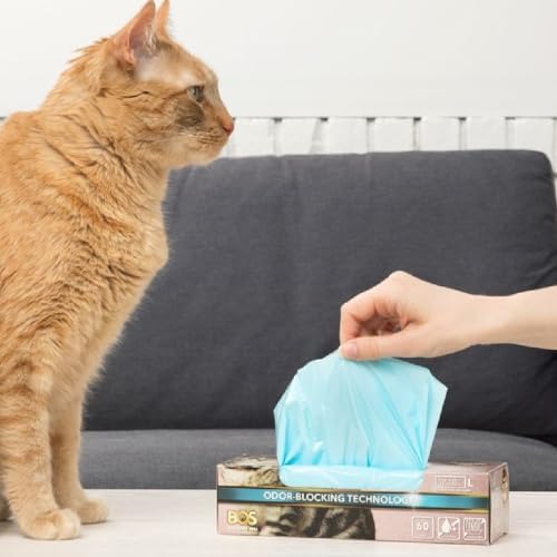 Best Odor-Sealing Cat Poop Bags, BOS for Pet Waste & Kitty Litter - Disposal Bags - Scent & Smell Free (60 bags) [Size: L, Color: Light blue] NOT a litter box liner (Pack of 2) - Image 2